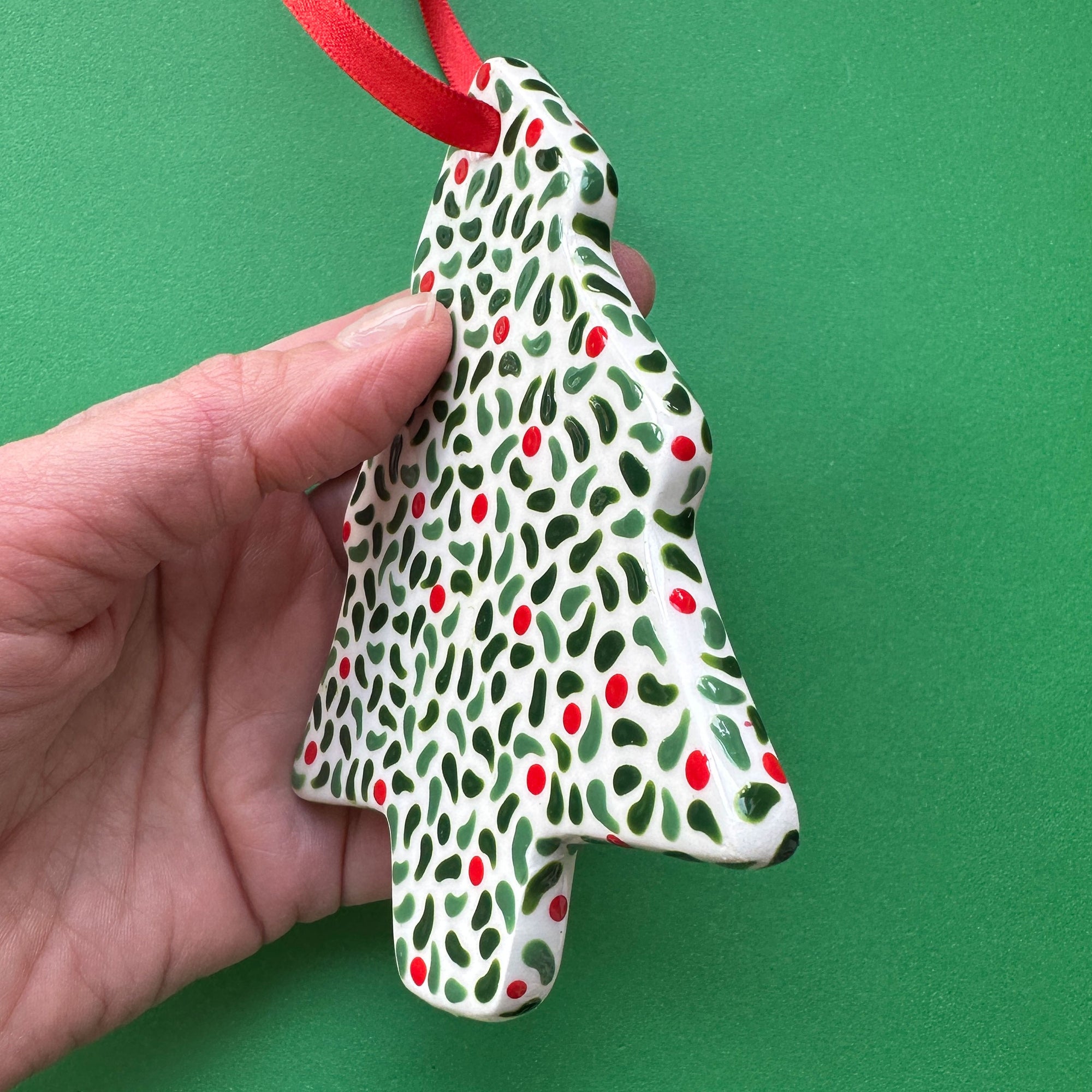 Leaves and Red Berries A - Hand Painted Tree Ornament