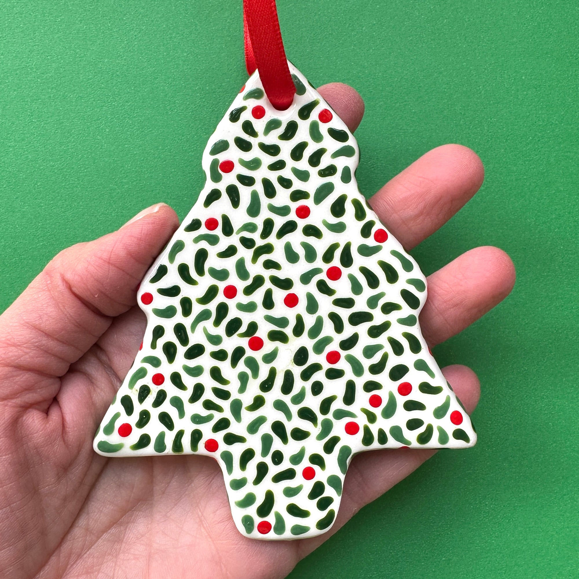 Leaves and Red Berries A - Hand Painted Tree Ornament