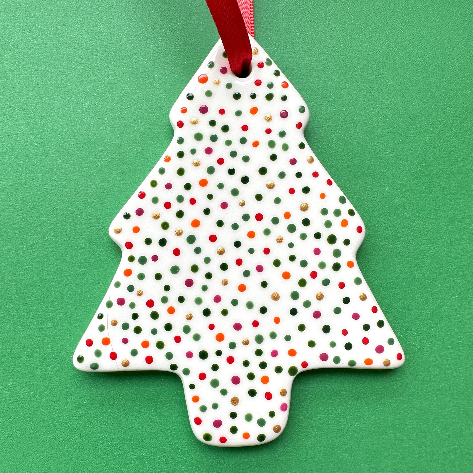 Festive Dot (Green, Gold, Pink, Orange) - Hand Painted Tree Ornament
