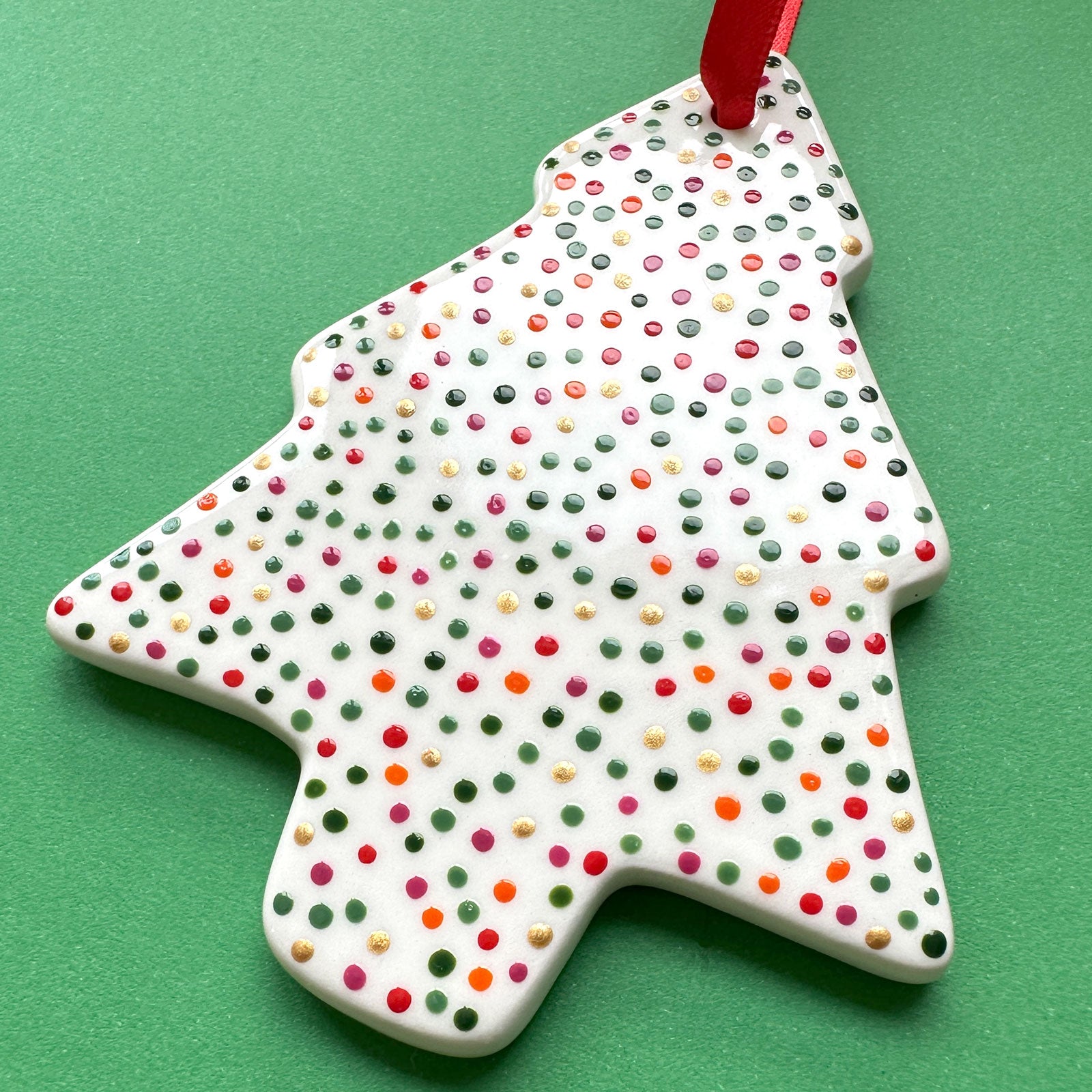 Festive Dot (Green, Gold, Pink, Orange) - Hand Painted Tree Ornament