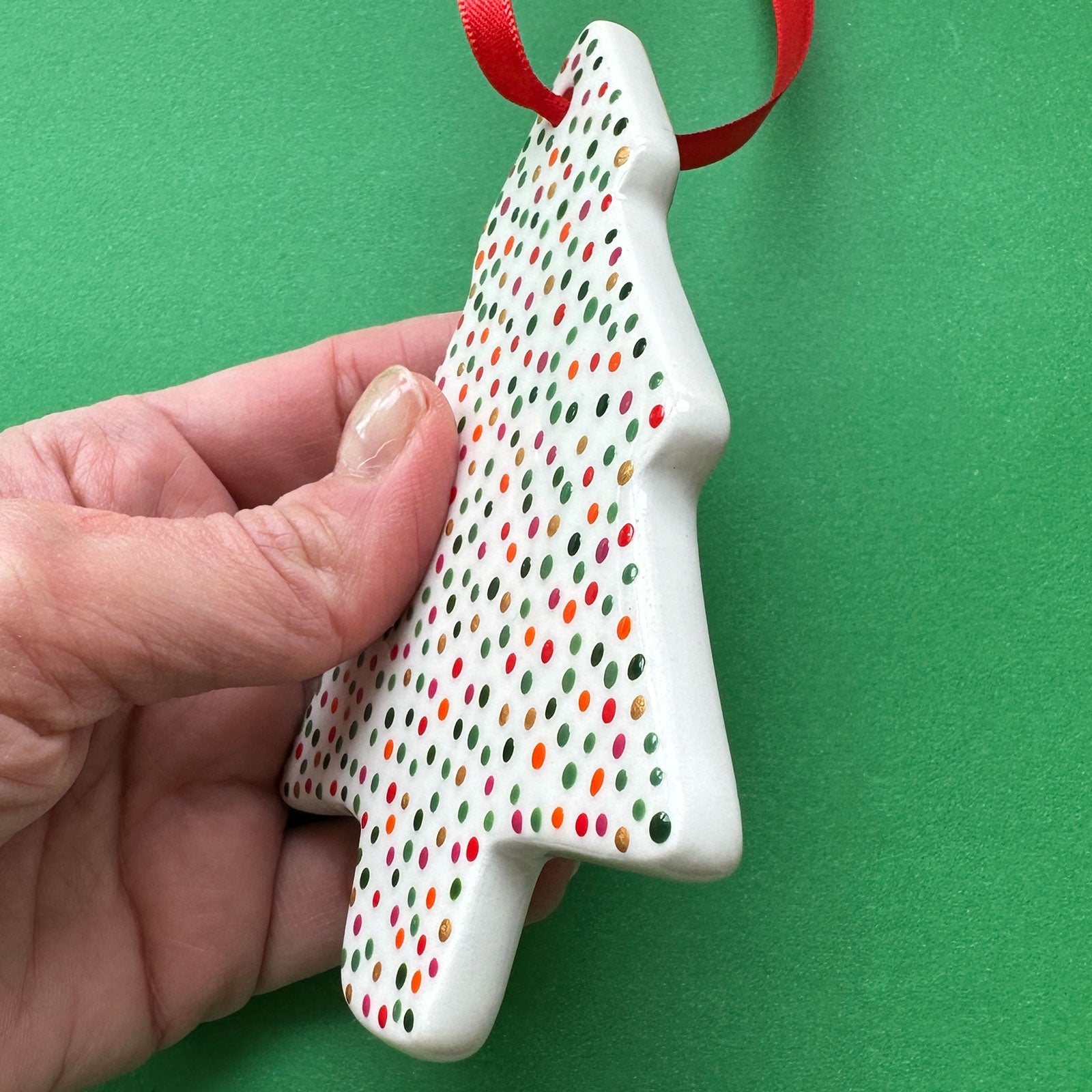 Festive Dot (Green, Gold, Pink, Orange) - Hand Painted Tree Ornament