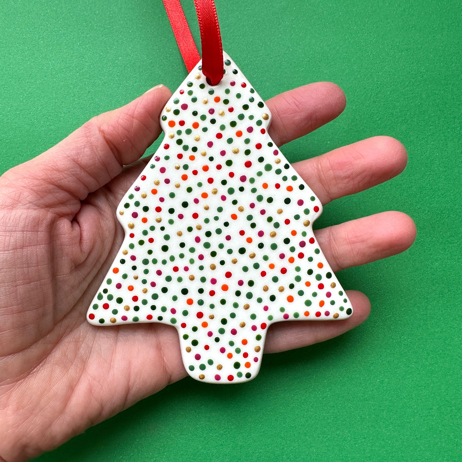 Festive Dot (Green, Gold, Pink, Orange) - Hand Painted Tree Ornament