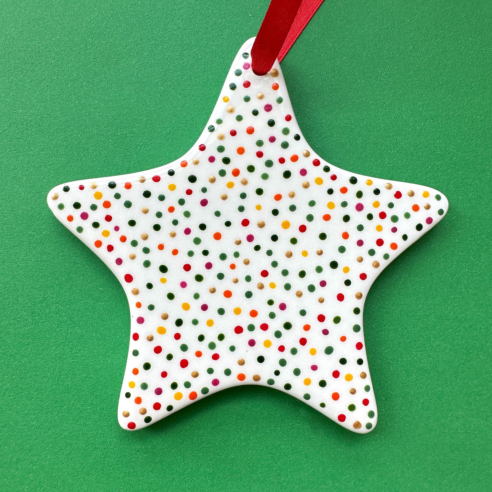 Festive Dot (Green, Gold, Pink, Orange) - Hand Painted Star Ornament