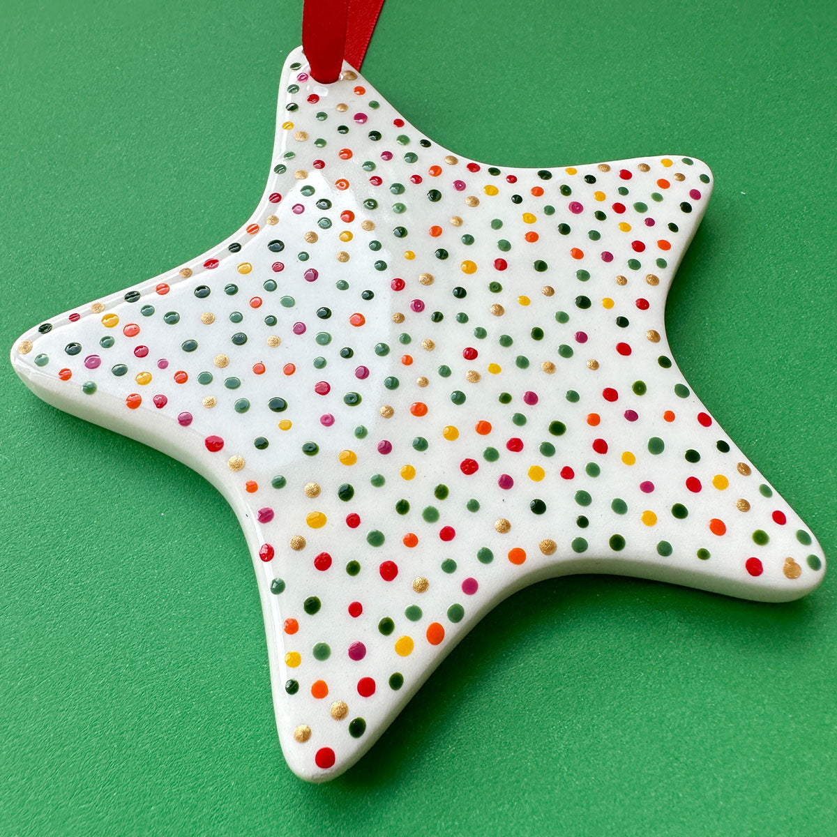 Festive Dot (Green, Gold, Pink, Orange) - Hand Painted Star Ornament