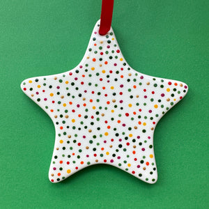 Festive Dot (Green, Gold, Pink, Orange) - Hand Painted Star Ornament