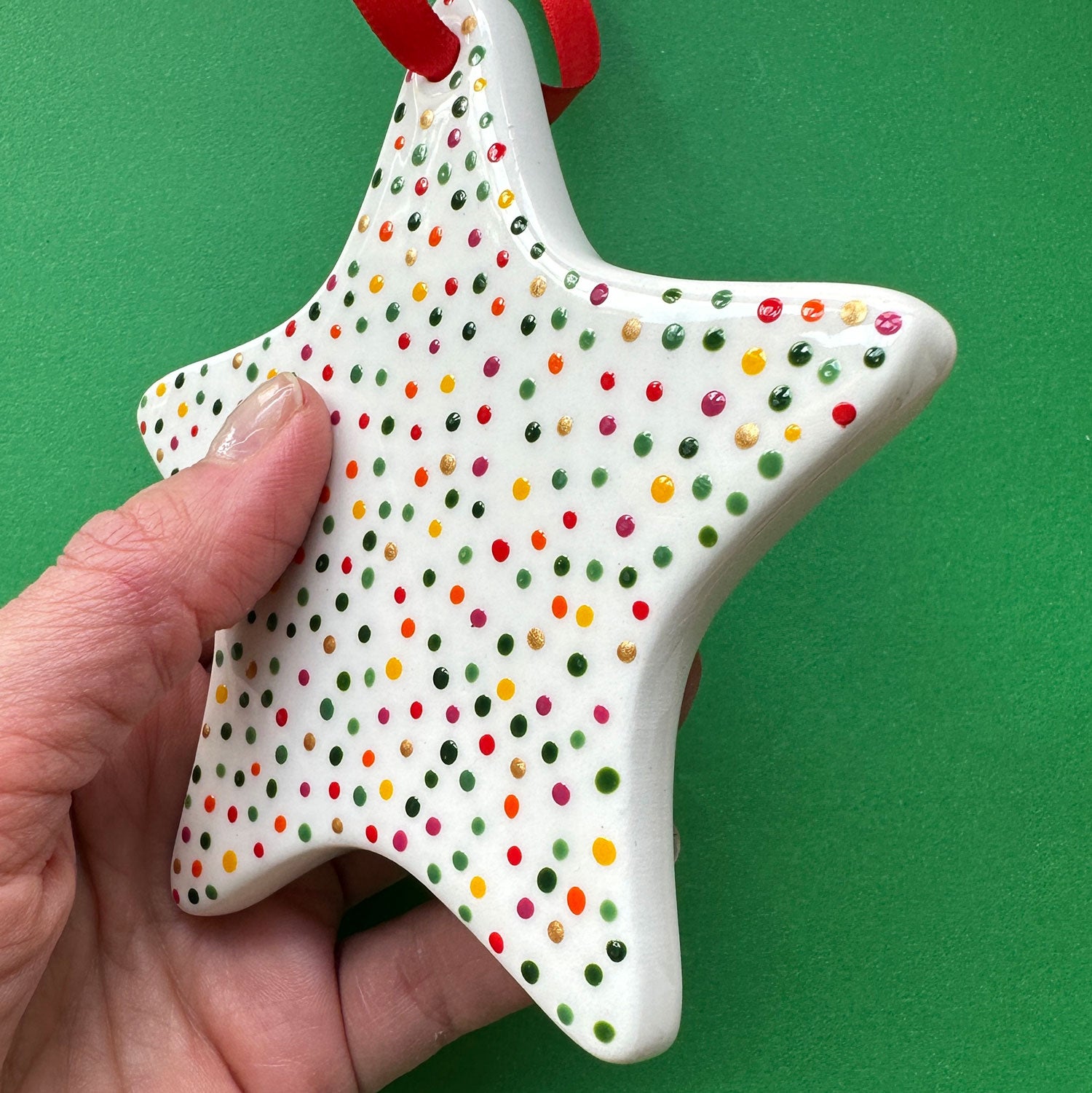 Festive Dot (Green, Gold, Pink, Orange) - Hand Painted Star Ornament