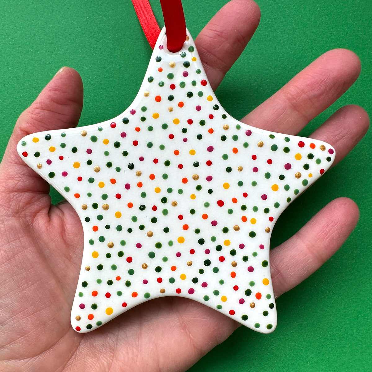 Festive Dot (Green, Gold, Pink, Orange) - Hand Painted Star Ornament