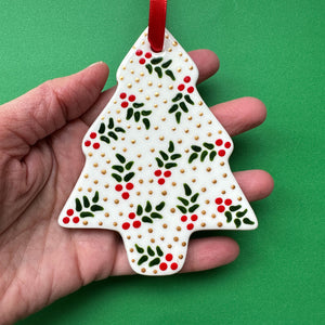 Holly and Gold Dot - Hand Painted Tree Ornament