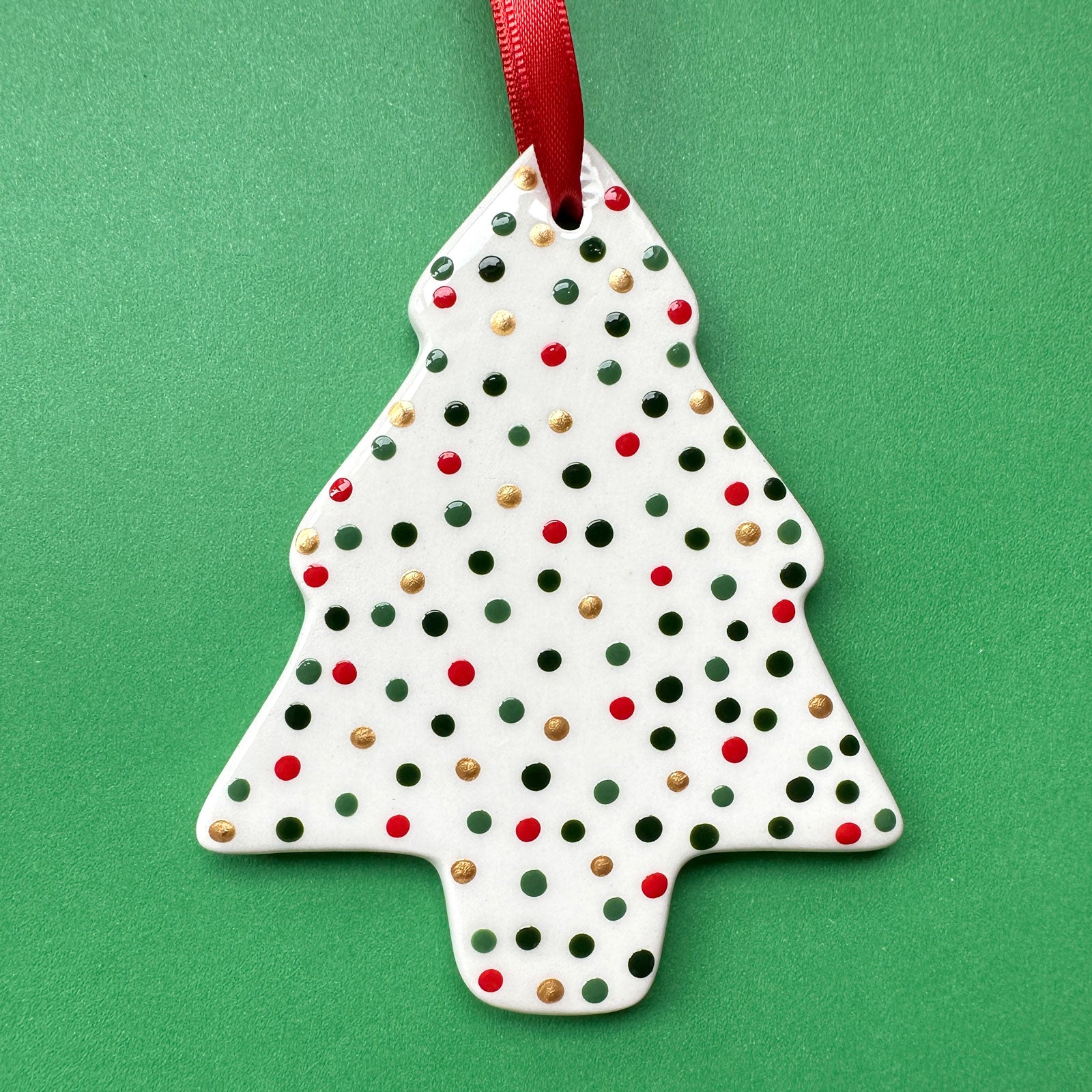 Red, Green, and Gold Fat Dots - Hand Painted Tree Ornament