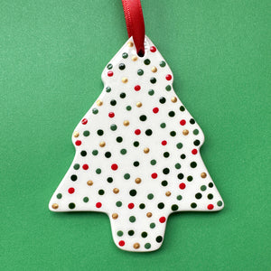 Red, Green, and Gold Fat Dots - Hand Painted Tree Ornament
