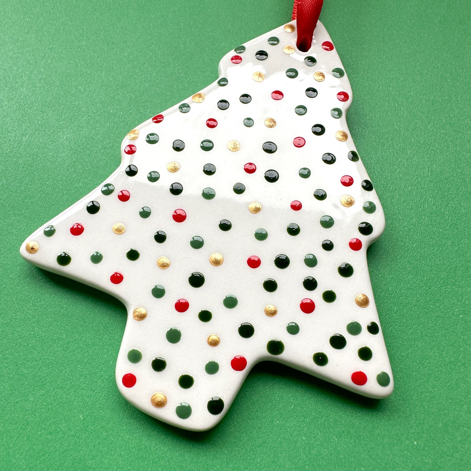 Red, Green, and Gold Fat Dots - Hand Painted Tree Ornament