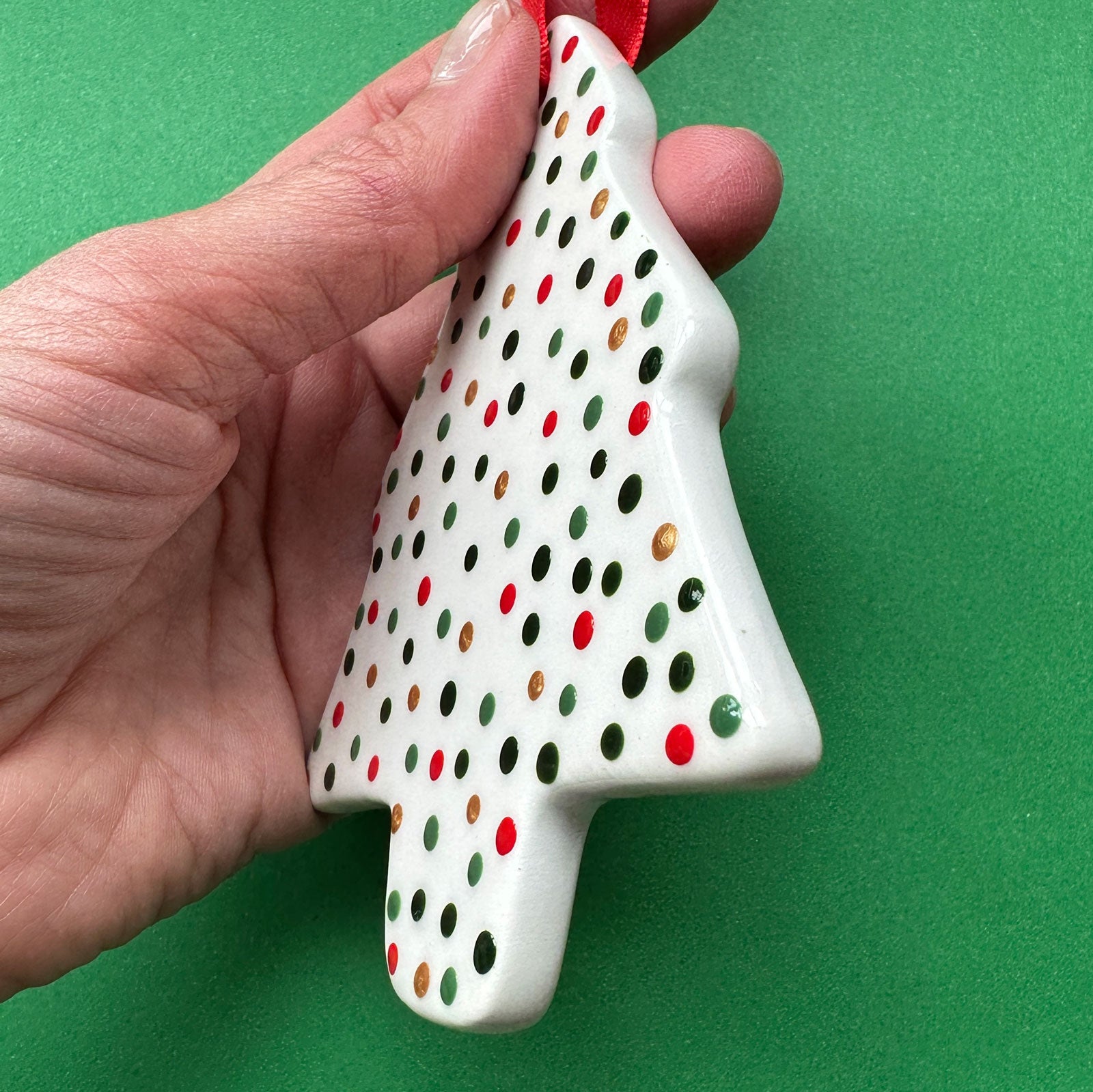 Red, Green, and Gold Fat Dots - Hand Painted Tree Ornament