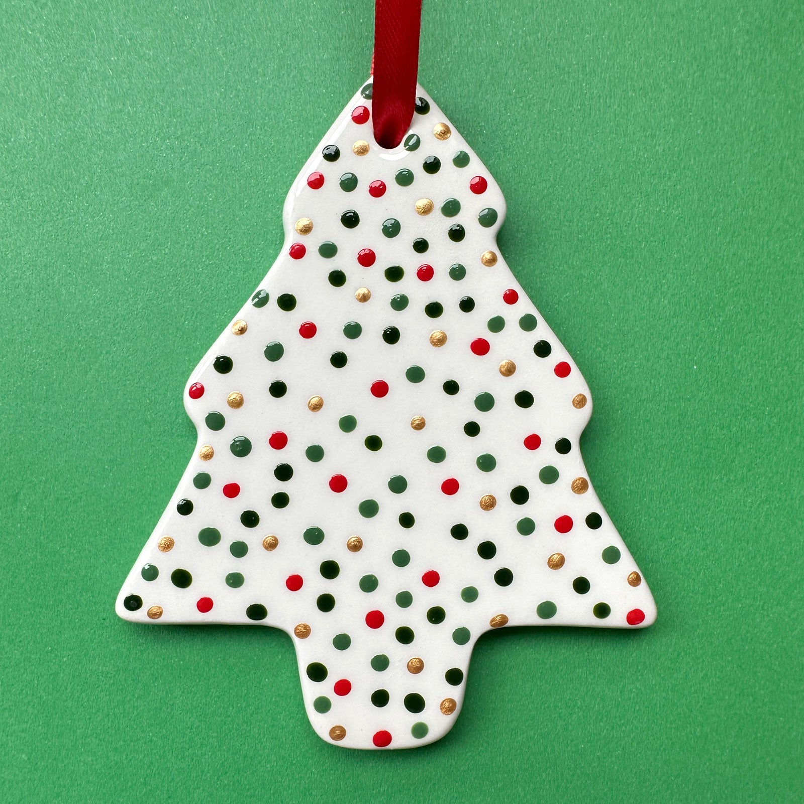 Red, Green, and Gold Fat Dots - Hand Painted Tree Ornament