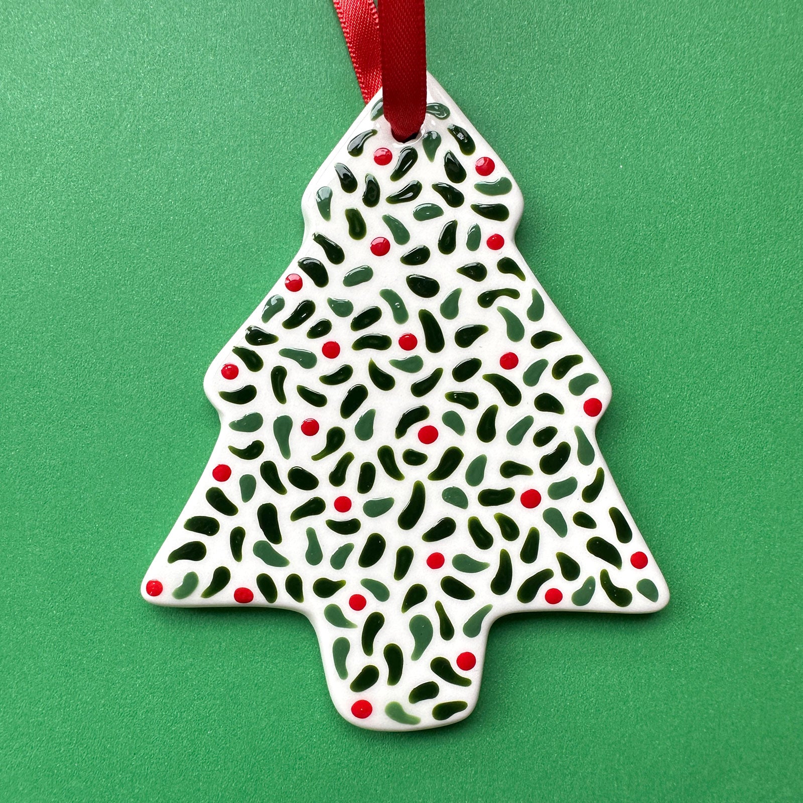 Leaves and Red Berries B - Hand Painted Tree Ornament