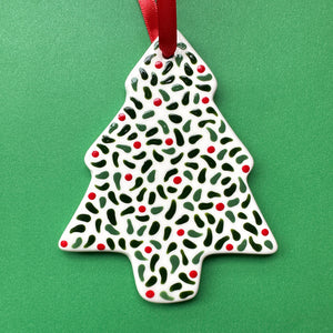 Leaves and Red Berries B - Hand Painted Tree Ornament