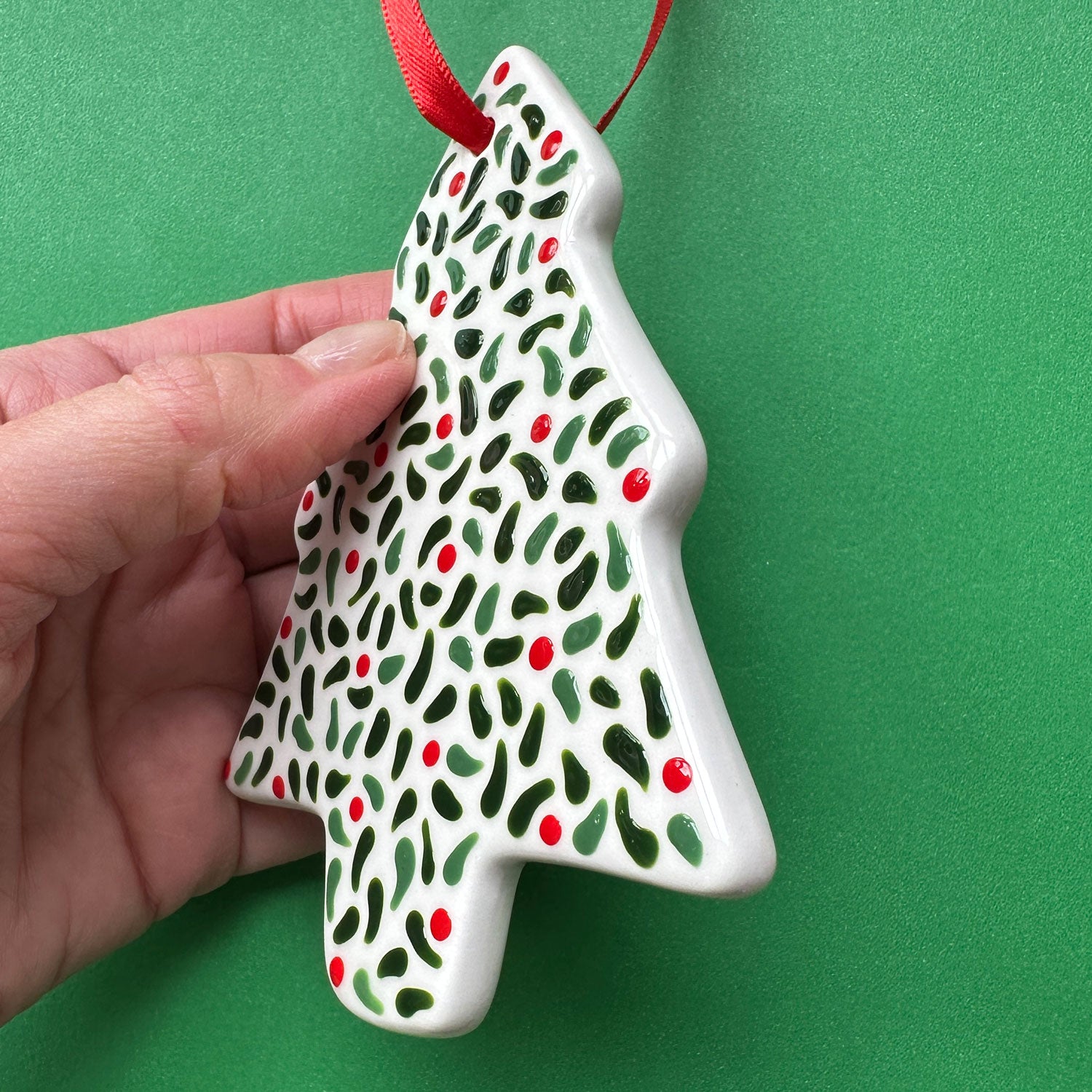 Leaves and Red Berries B - Hand Painted Tree Ornament