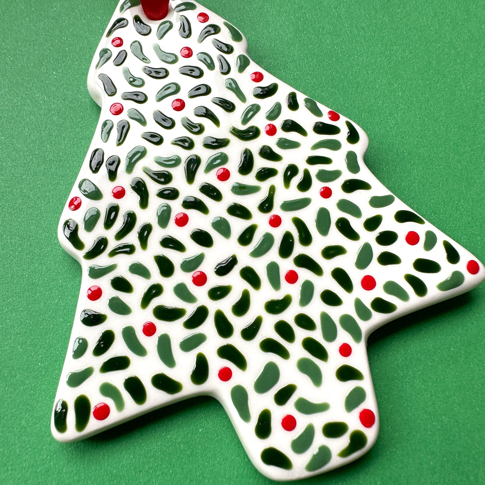 Leaves and Red Berries B - Hand Painted Tree Ornament