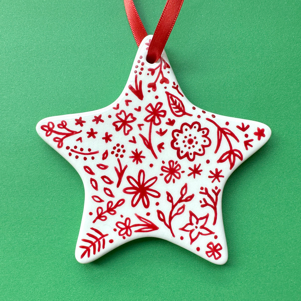 Red Floral- Hand Painted Star Ornament