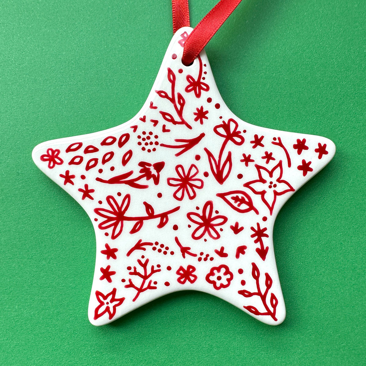 Red Floral- Hand Painted Star Ornament