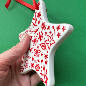 Red Floral- Hand Painted Star Ornament
