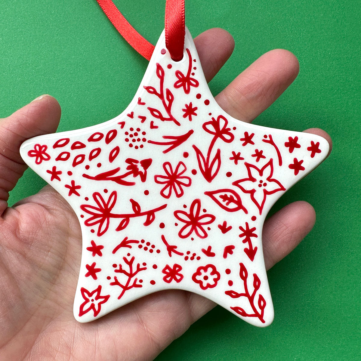 Red Floral- Hand Painted Star Ornament
