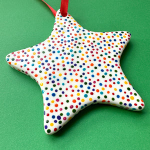 Rainbow Dot A  - Hand Painted Star Ornament