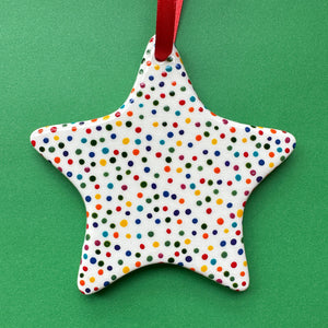 Rainbow Dot B  - Hand Painted Star Ornament
