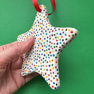 Rainbow Dot B  - Hand Painted Star Ornament