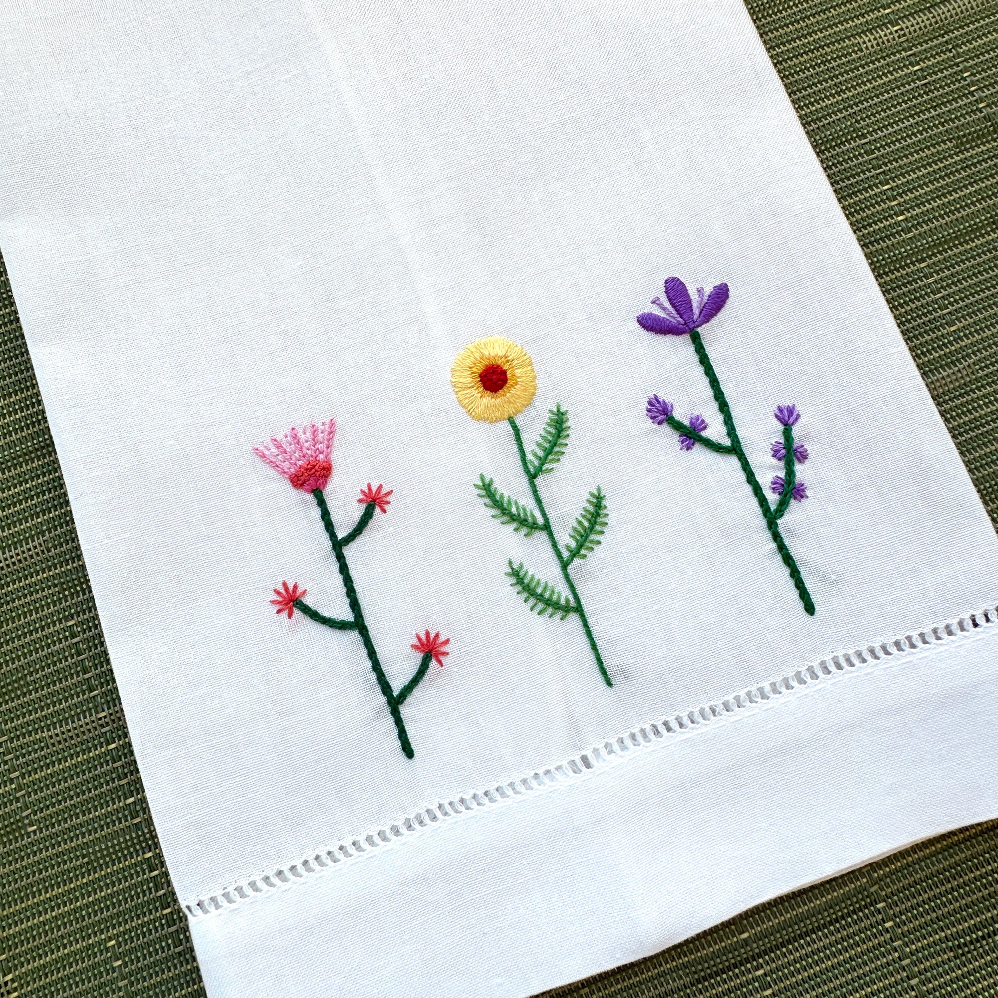 Embroidered Guest Towel - Floral Trio