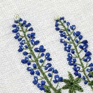 Bluebonnets (2.75")  on Cream Linen Hand Embroidered Art