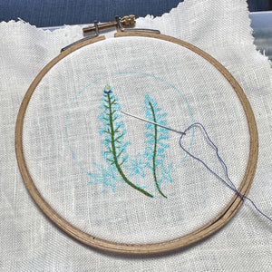 Bluebonnets (2.75")  on Cream Linen Hand Embroidered Art