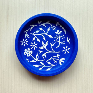 White Floral on Blue - Hand Painted Wood Dish