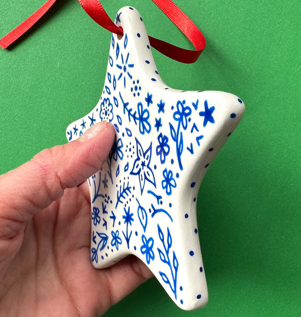 Blue Floral B - Hand Painted Star Ornament