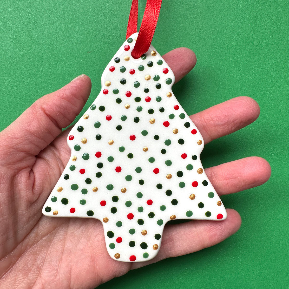 Red, Green, and Gold Fat Dots - Hand Painted Tree Ornament