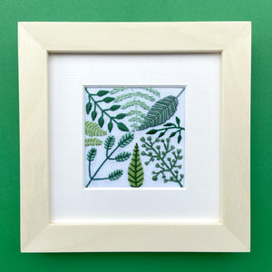 Leaves and Vines 1 (2.75") on White Linen Hand Embroidered Art