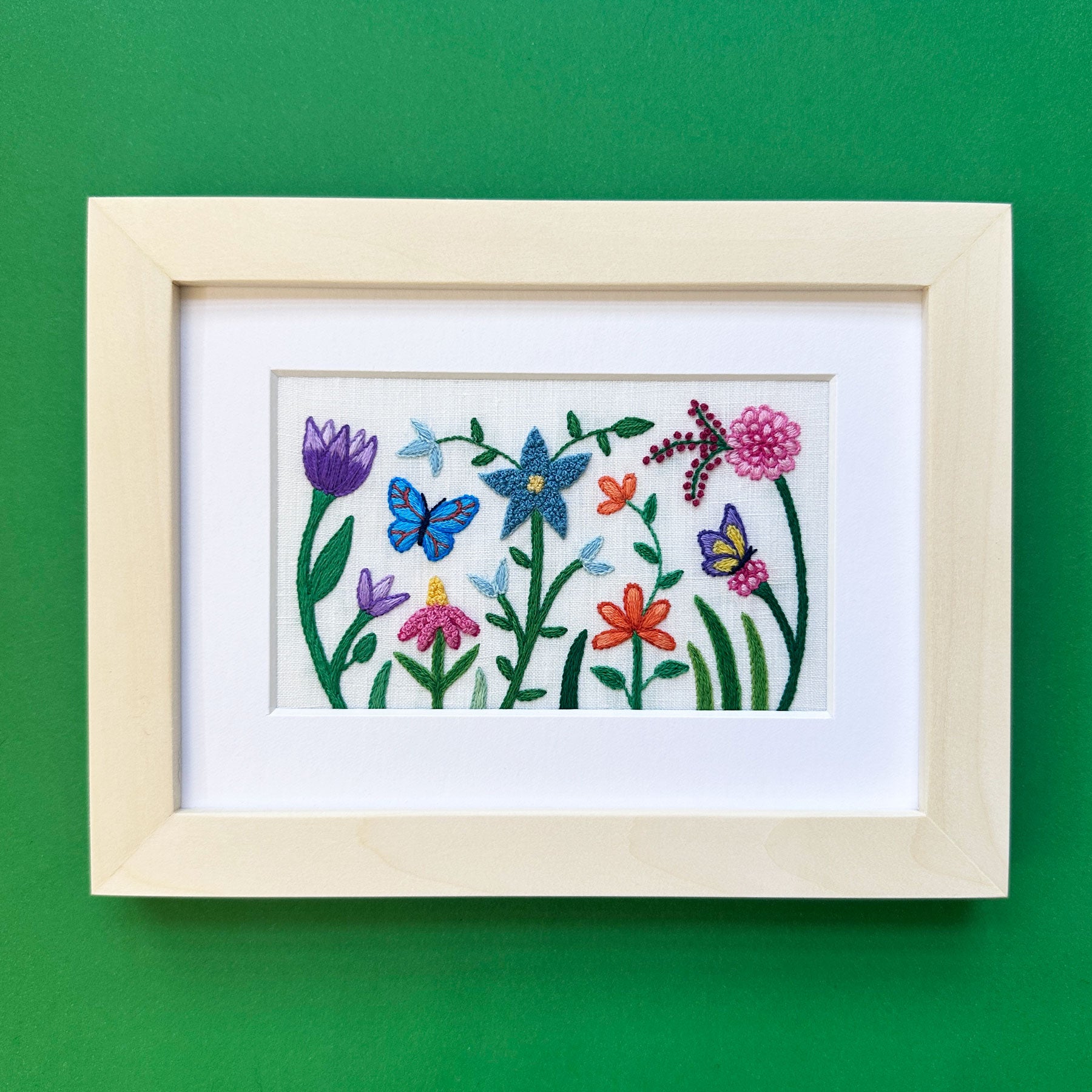 Happy Garden on White Linen Hand Embroidered Art