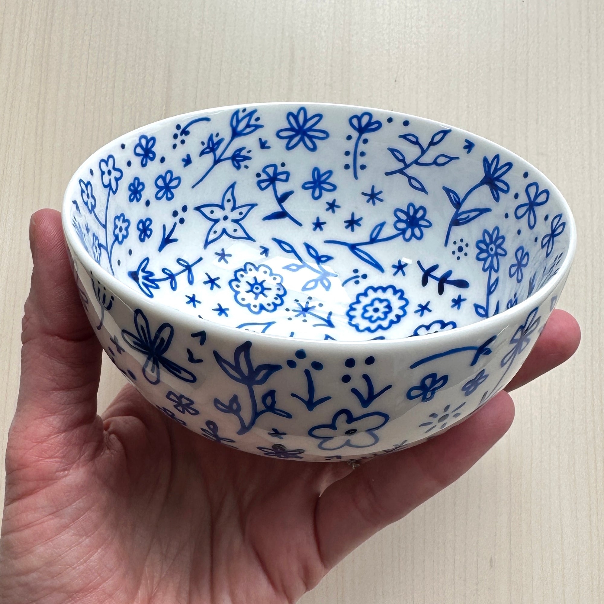 Blue Floral Hand Painted Porcelain Large Bowl