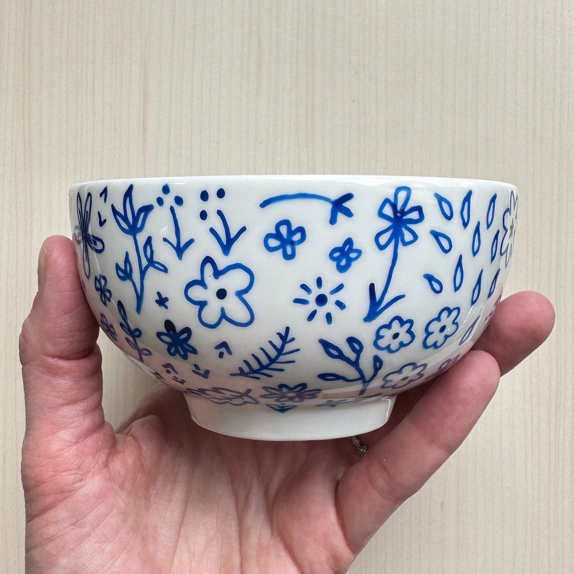 Blue Floral Hand Painted Porcelain Large Bowl
