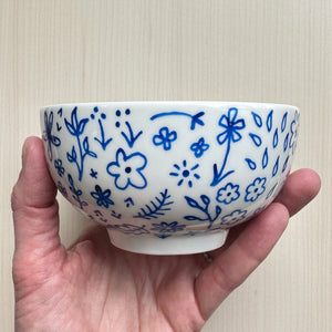 Blue Floral Hand Painted Porcelain Large Bowl