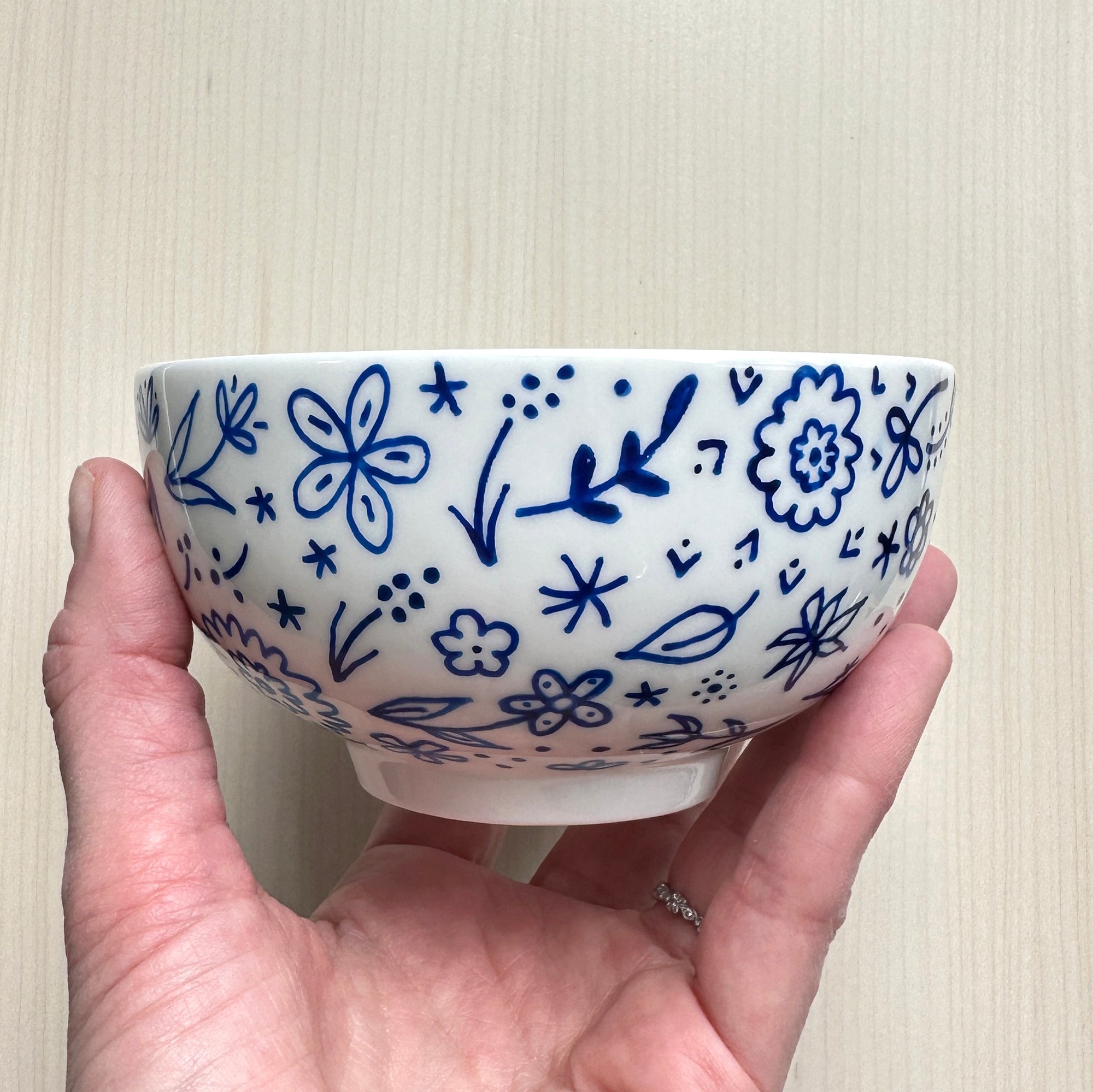 Blue Floral Hand Painted Porcelain Large Bowl