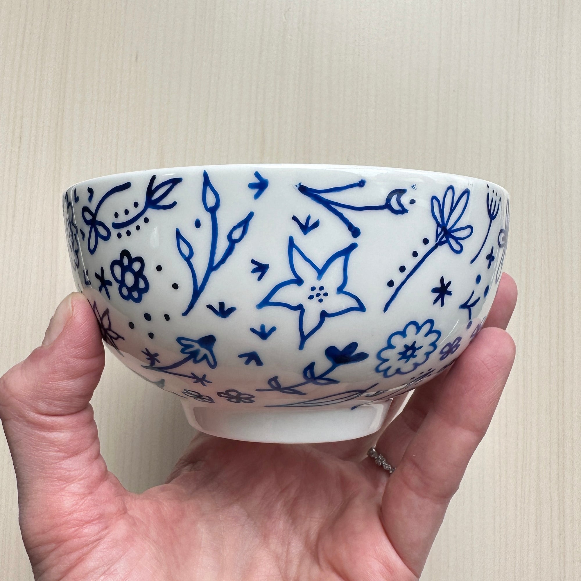 Blue Floral Hand Painted Porcelain Large Bowl