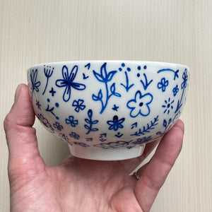 Blue Floral Hand Painted Porcelain Large Bowl