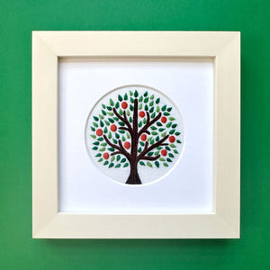 Orange Tree on White Linen Hand Embroidered Art