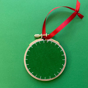 Embroidered Ornament A - White Snowflake on Green Linen