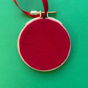 Embroidered Ornament E - White Snowflake on Red Linen