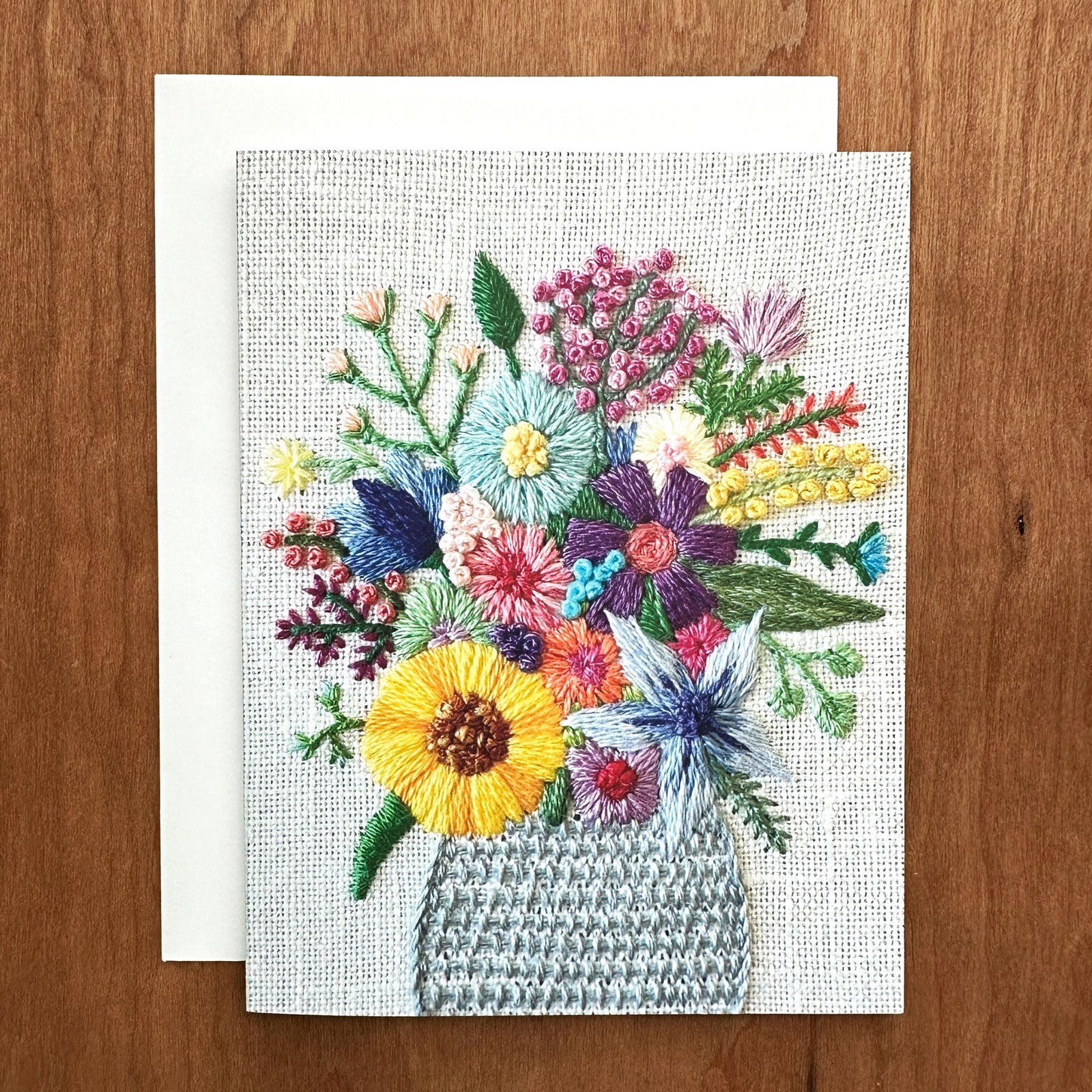 Hand Embroidered Photo Stationery - Floral Bouquet