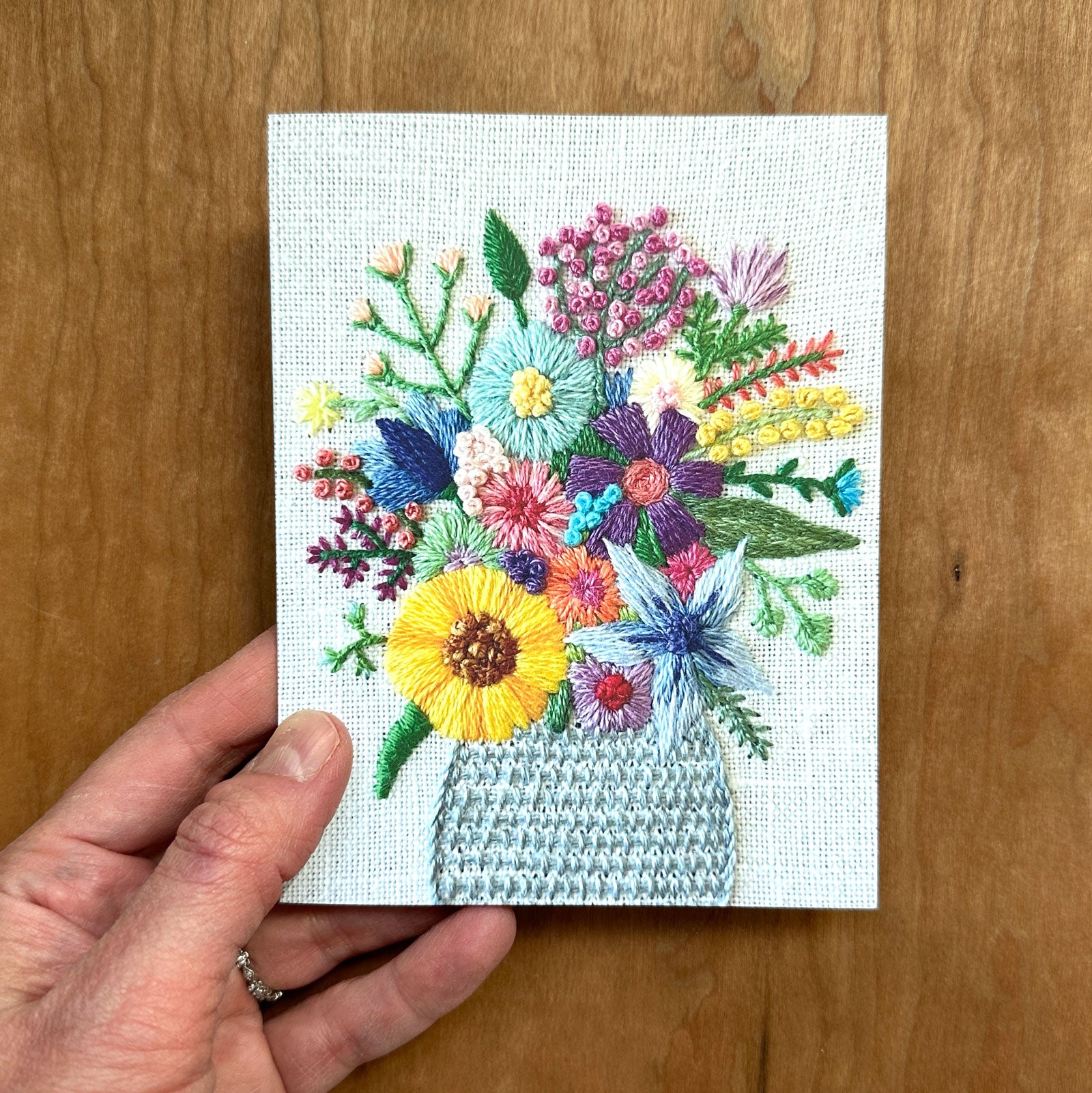 Hand Embroidered Photo Stationery - Floral Bouquet