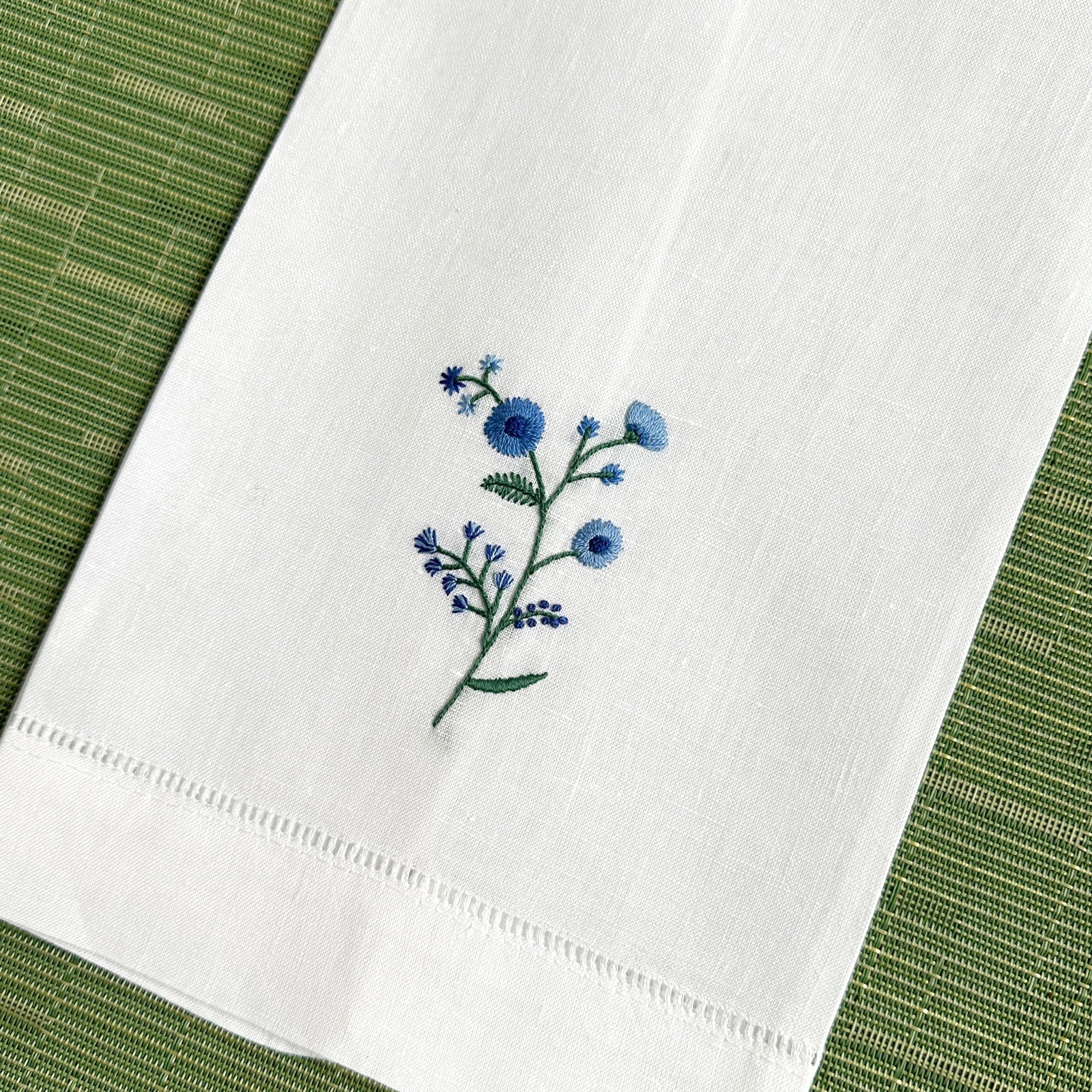 Embroidered Guest Towel - Blue Floral Motif