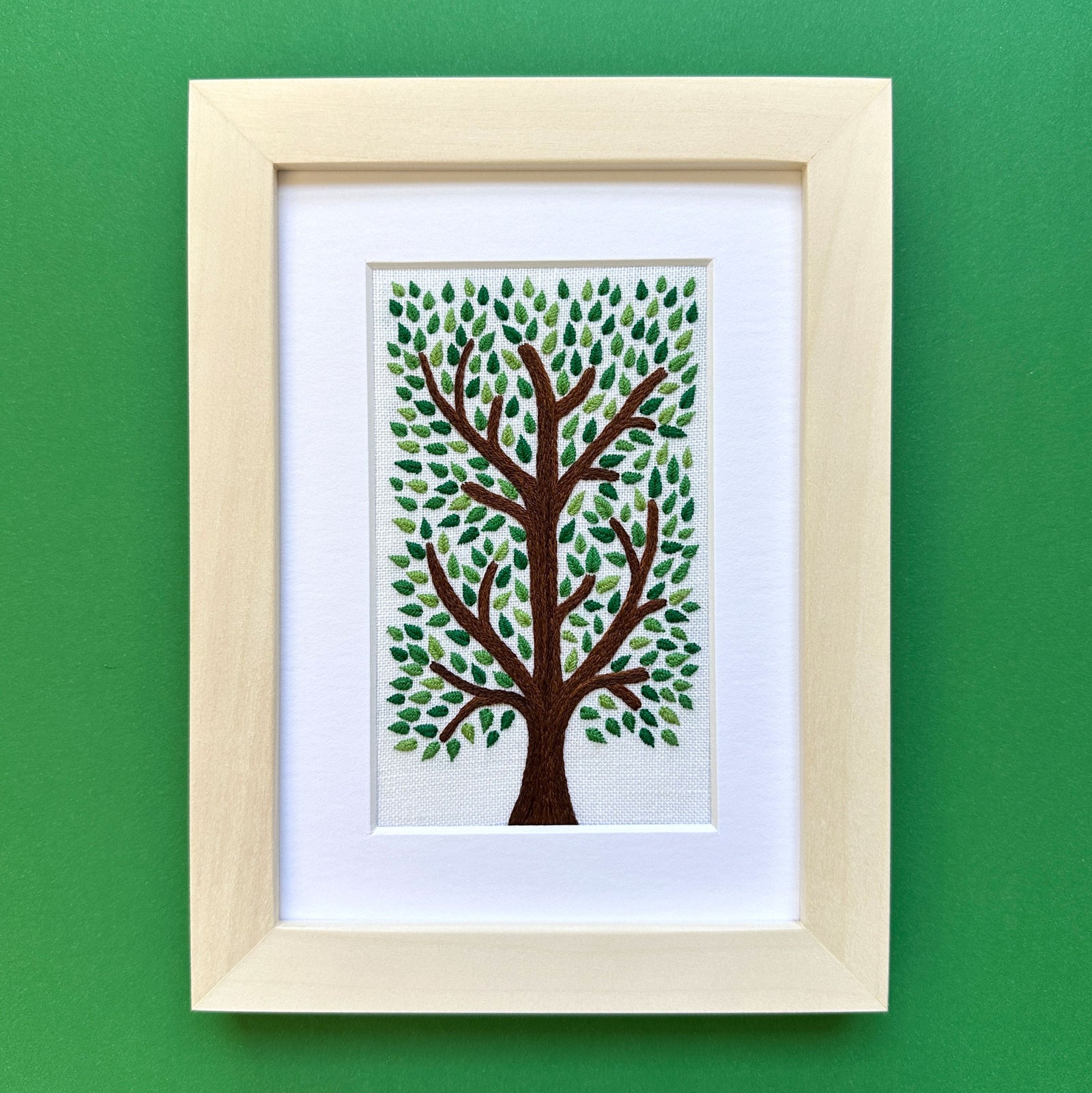 Majestic Tree on White Linen Hand Embroidered Art