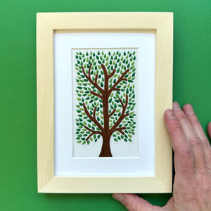 Majestic Tree on White Linen Hand Embroidered Art